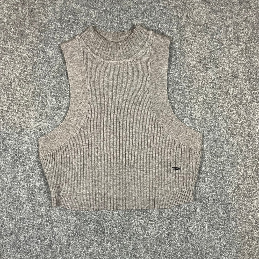 Savage X Fenty Crop Top Womens Medium Gray Ribbed Mock Neck Open Back - Picture 1 of 8